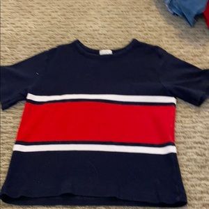 Blue red and white shirt